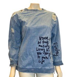 Distressed Denim Shirt w/Zippers